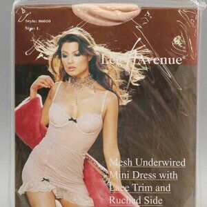 Leg Avenue Mesh Underwired Mini Dress w/ Lace Trim & Ruched Side - Size L